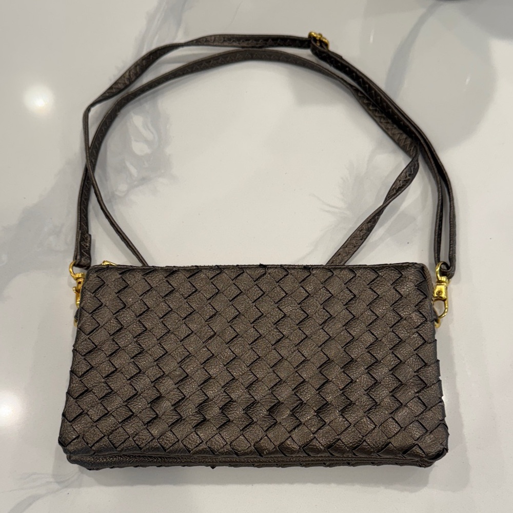 Bronze Woven Crossbody Bag Wallet